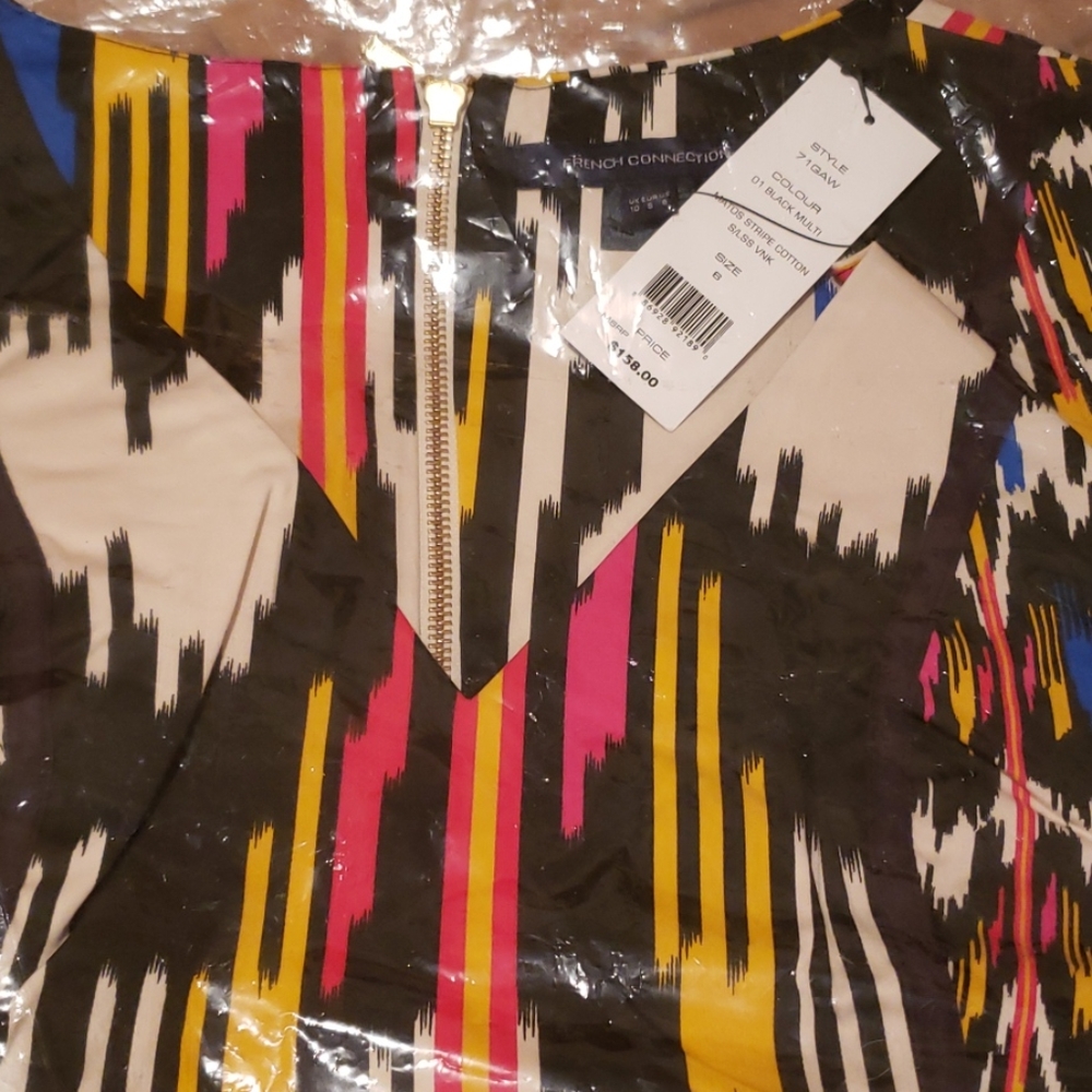 French Connection NEW Ikat Cotton Bodycon 2way Back Zipper  Dress Black Red Sexy - Picture 9 of 12